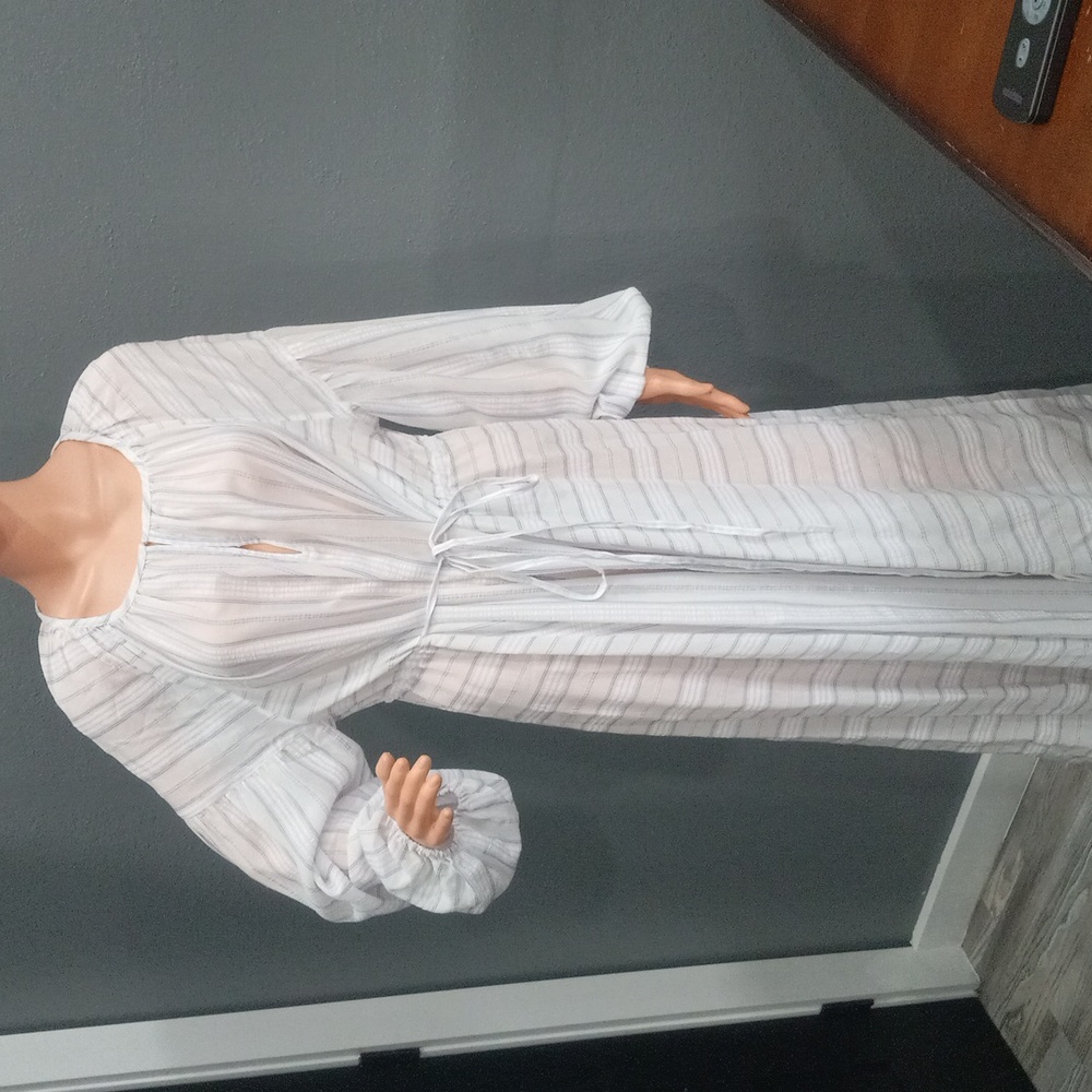 Frances Hart Made In Italy Maternity Dress White and Gray Striped Loose Fit